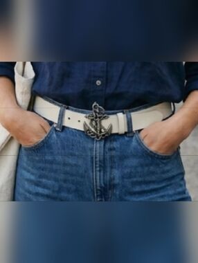 Paul Smith Off White Leather Belt with Anchor Buckle